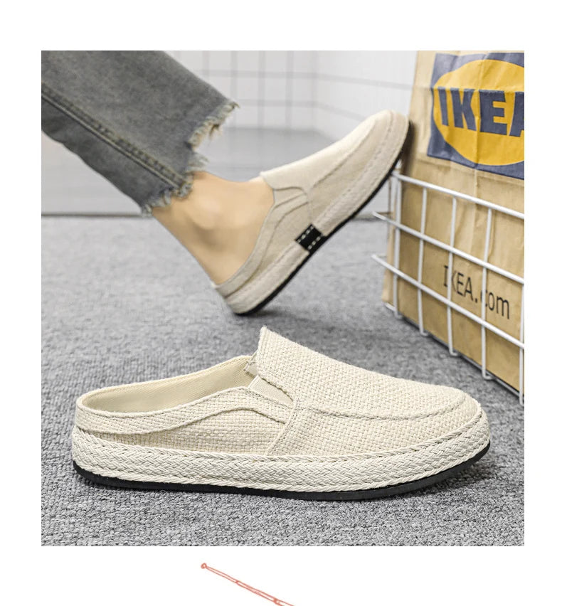Outdoor Sandals Mens Half Slipper Summer Casual Shoes Canvas Soft Bottom Lightweight Walking Shoe Vulcanized Shoe