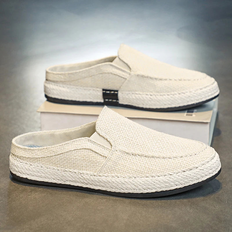 Outdoor Sandals Mens Half Slipper Summer Casual Shoes Canvas Soft Bottom Lightweight Walking Shoe Vulcanized Shoe