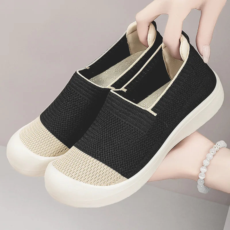 Women's Breathable Slip-On Mesh Flats Low Cut Lightweight Casual Fabric Shoes Soft Walking Loafers Sneakers