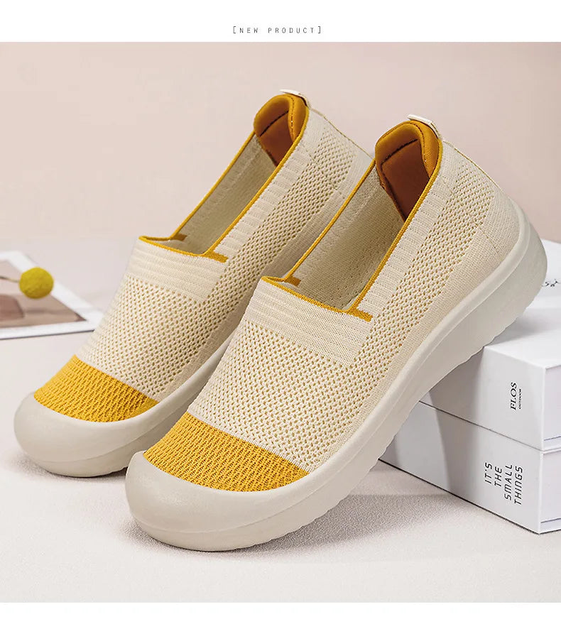Women's Breathable Slip-On Mesh Flats Low Cut Lightweight Casual Fabric Shoes Soft Walking Loafers Sneakers