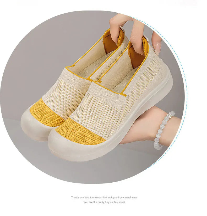 Women's Breathable Slip-On Mesh Flats Low Cut Lightweight Casual Fabric Shoes Soft Walking Loafers Sneakers