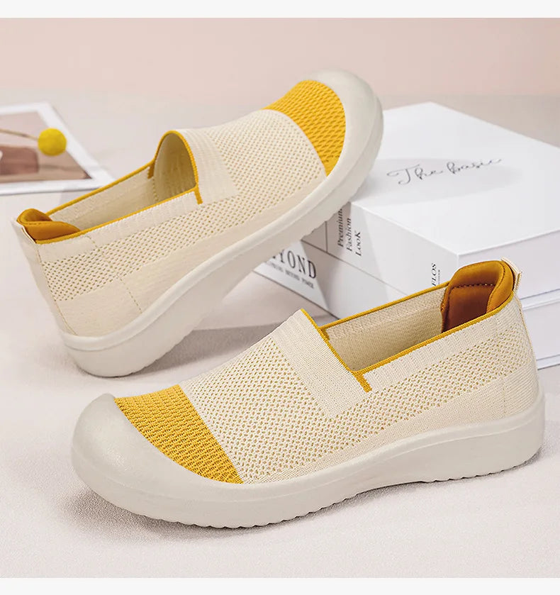 Women's Breathable Slip-On Mesh Flats Low Cut Lightweight Casual Fabric Shoes Soft Walking Loafers Sneakers