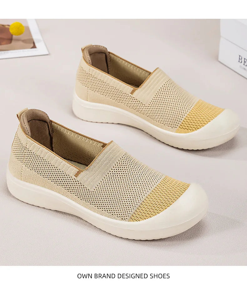 Women's Breathable Slip-On Mesh Flats Low Cut Lightweight Casual Fabric Shoes Soft Walking Loafers Sneakers