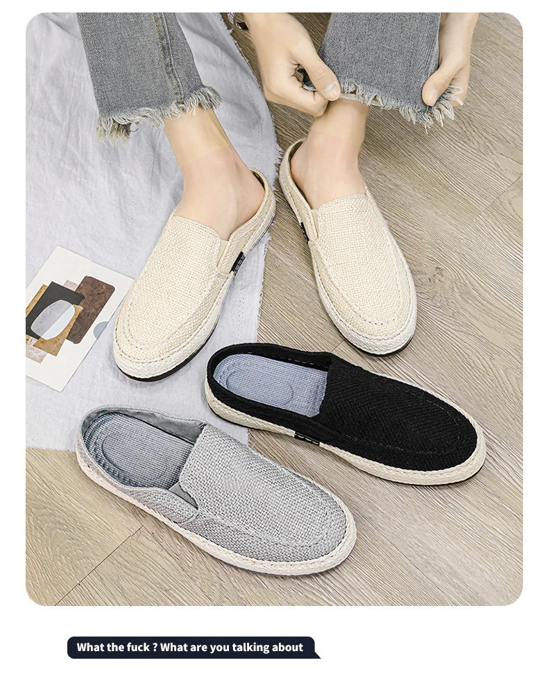 Outdoor Sandals Mens Half Slipper Summer Casual Shoes Canvas Soft Bottom Lightweight Walking Shoe Vulcanized Shoe