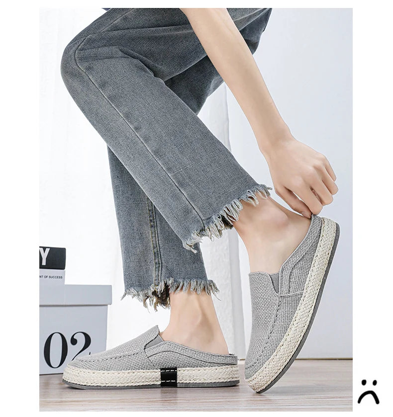 Outdoor Sandals Mens Half Slipper Summer Casual Shoes Canvas Soft Bottom Lightweight Walking Shoe Vulcanized Shoe