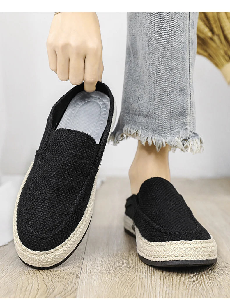 Outdoor Sandals Mens Half Slipper Summer Casual Shoes Canvas Soft Bottom Lightweight Walking Shoe Vulcanized Shoe
