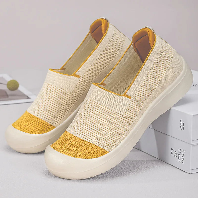 Women's Breathable Slip-On Mesh Flats Low Cut Lightweight Casual Fabric Shoes Soft Walking Loafers Sneakers