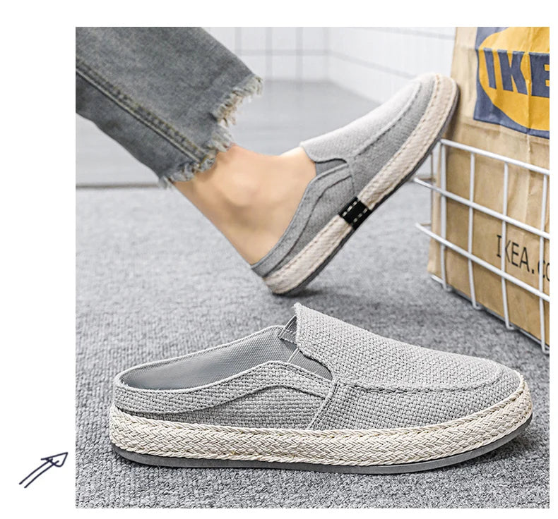 Outdoor Sandals Mens Half Slipper Summer Casual Shoes Canvas Soft Bottom Lightweight Walking Shoe Vulcanized Shoe