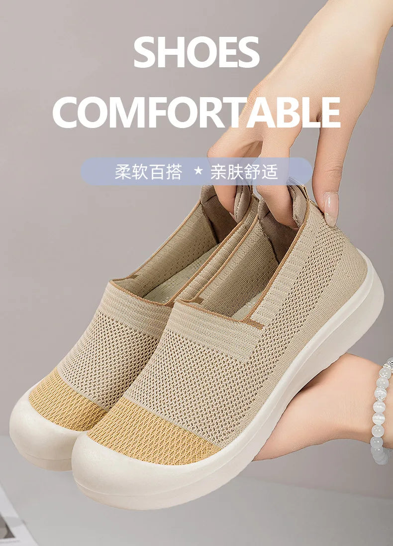 Women's Breathable Slip-On Mesh Flats Low Cut Lightweight Casual Fabric Shoes Soft Walking Loafers Sneakers