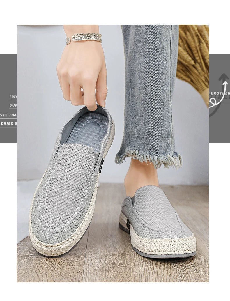 Outdoor Sandals Mens Half Slipper Summer Casual Shoes Canvas Soft Bottom Lightweight Walking Shoe Vulcanized Shoe