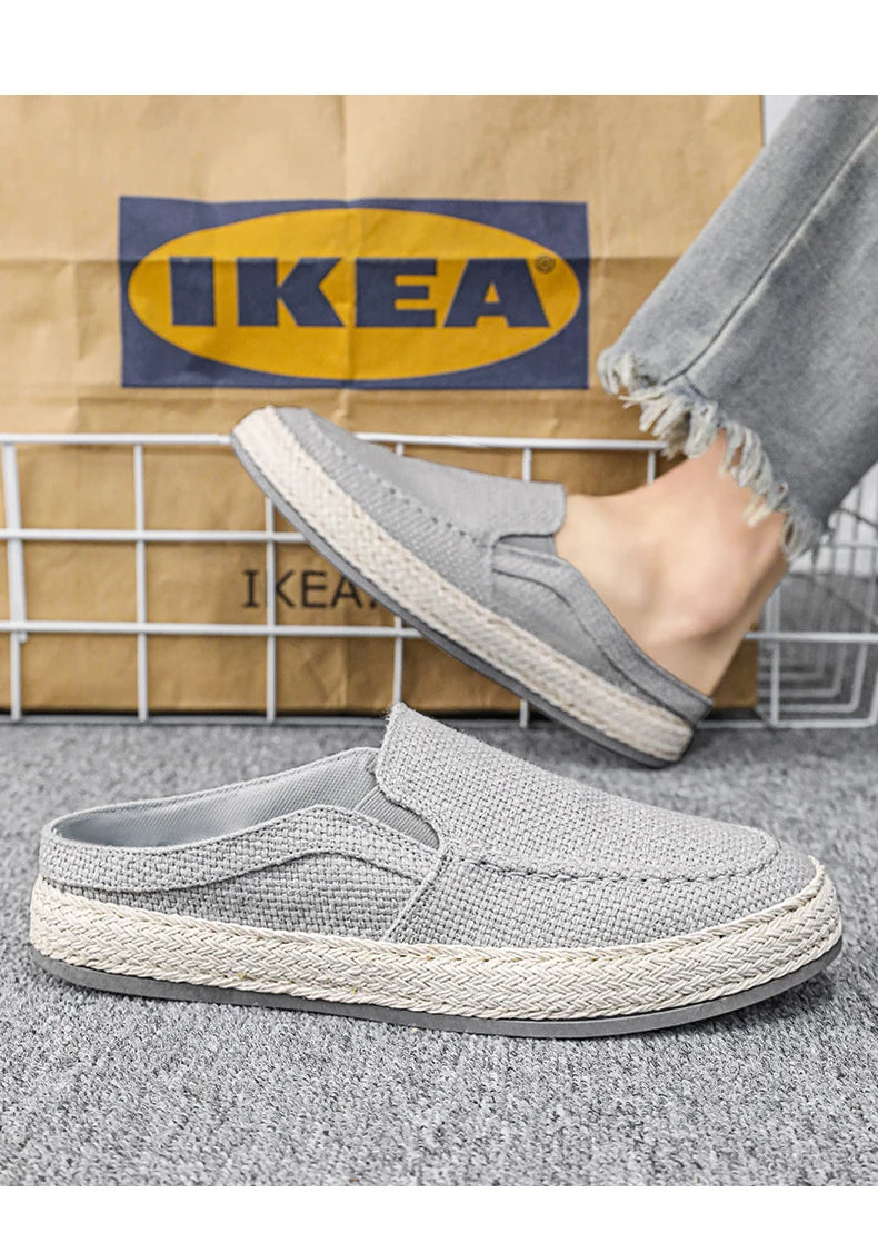 Outdoor Sandals Mens Half Slipper Summer Casual Shoes Canvas Soft Bottom Lightweight Walking Shoe Vulcanized Shoe