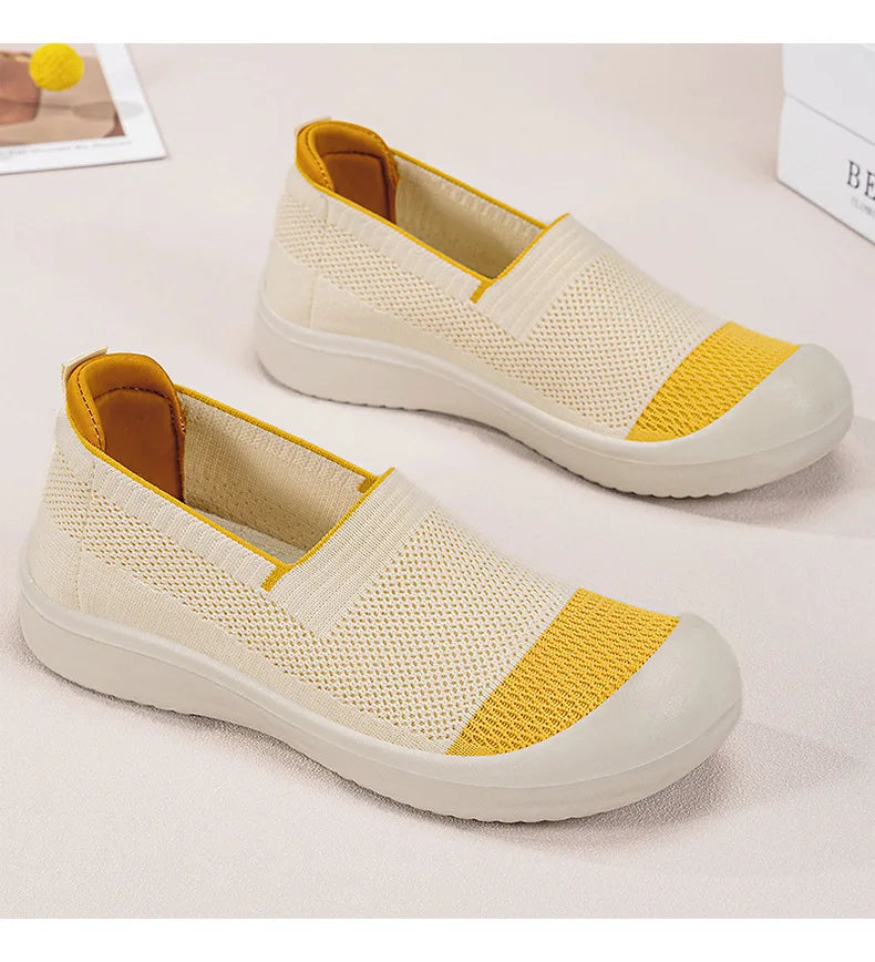 Women's Breathable Slip-On Mesh Flats Low Cut Lightweight Casual Fabric Shoes Soft Walking Loafers Sneakers