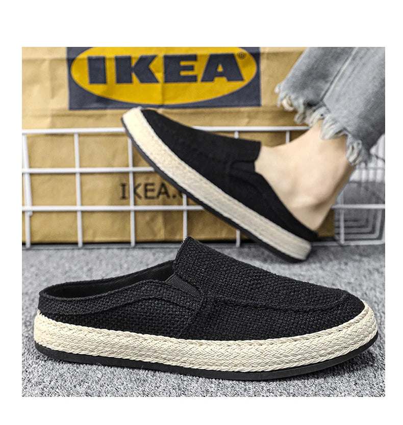 Outdoor Sandals Mens Half Slipper Summer Casual Shoes Canvas Soft Bottom Lightweight Walking Shoe Vulcanized Shoe