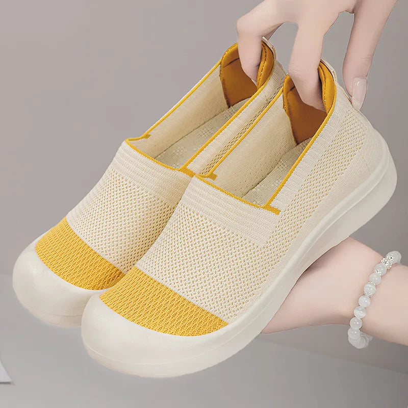 Women's Breathable Slip-On Mesh Flats Low Cut Lightweight Casual Fabric Shoes Soft Walking Loafers Sneakers
