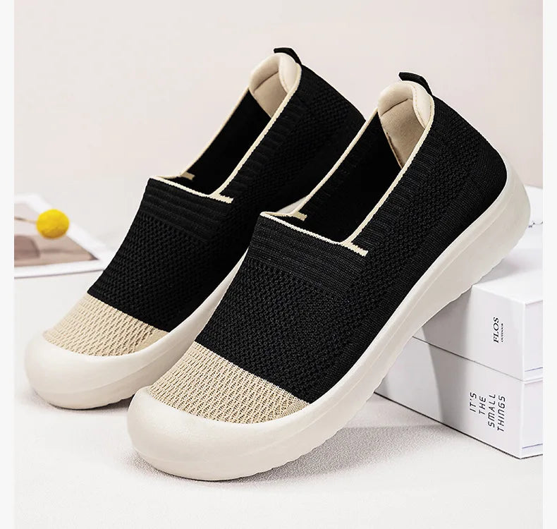 Women's Breathable Slip-On Mesh Flats Low Cut Lightweight Casual Fabric Shoes Soft Walking Loafers Sneakers