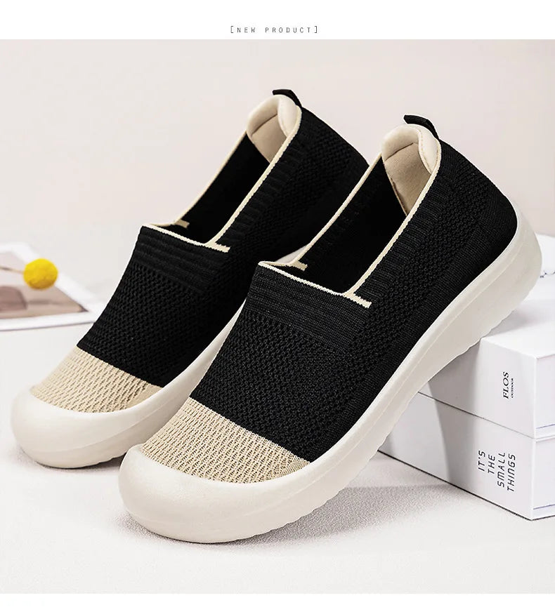 Women's Breathable Slip-On Mesh Flats Low Cut Lightweight Casual Fabric Shoes Soft Walking Loafers Sneakers