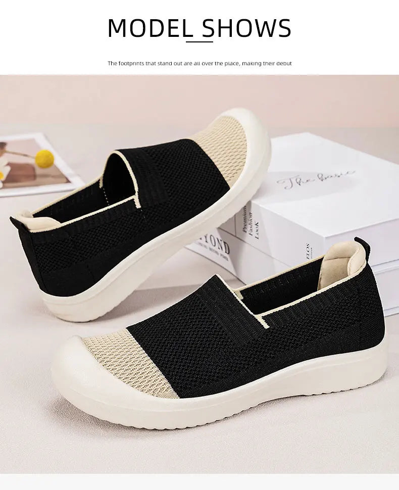Women's Breathable Slip-On Mesh Flats Low Cut Lightweight Casual Fabric Shoes Soft Walking Loafers Sneakers
