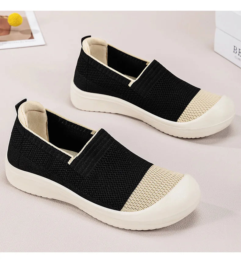 Women's Breathable Slip-On Mesh Flats Low Cut Lightweight Casual Fabric Shoes Soft Walking Loafers Sneakers